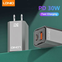 LDNIO 30วัตต์ QC 3.0 PD ชาร์จพับได้อย่างรวดเร็วชาร์จ2พอร์ตบ้านชาร์จสหรัฐอะแดปเตอร์สำหรับ iPhone หัวเว่ย Oppo