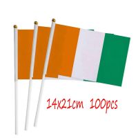 ZXZ Cote dIvoire hand Flag 100pcs 14*21cm Polyester Double Side Printing Cote dIvoire Hand waving Flag with plastic flagpole