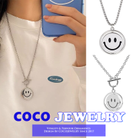 COCOJEWELRY สร้อยคอจี้ใบหน้ายิ้มฮิปฮอปสไตล์เกาหลีสองด้านห่วงโซ่แสดงสีหน้าหมุนได้เครื่องประดับคู่รัก