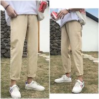 【S-5XL】100kg Plus Size Cotton Chinos Straight Pants For Men Drawstring Loose Slacks Casual Korean Style Fashion Plain Loose Pants Ankle PANT Khaki Cropped Pants