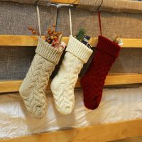 1pc Christmas Knitted Stockings Decor festival Gift Bag Fireplace Xmas Tree Hanging Ornaments Decor Red White Christmas Sock