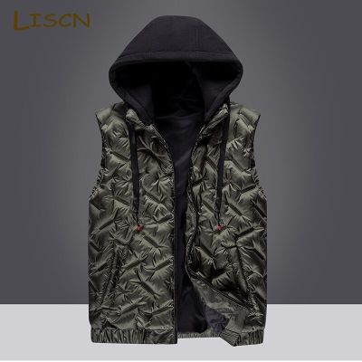 ZZOOI Men Winter Sleeveless Hooded Jacket Men 2022 New Casual Soft-Shell Waterproof Black Hooded Windbreaker Fashion Jacket For Men