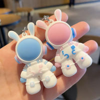 【2023】cute cartoon 3D rabbit spaceman figure doll keychain keyring for women men bunny astronaut bunny car key chain ring bag pendant ！