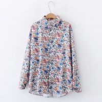 European and American style womens new flower print loose lapel long-sleeved fashion shirt