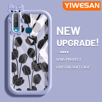 YIWESAN เคสสำหรับ VIVO Y12 Y15 Y3 Y12i Y17 Y3s Y11 2019เคสแฟชั่นสีดำดอกทิวลิปสีสันสดใสน่ารักกล้องมอนสเตอร์น้อยนิ่มสำหรับเลนส์เคสมือถือความคิดสร้างสรรค์โปร่งใสเคสป้องกันซิลิโคนเรียบง่าย