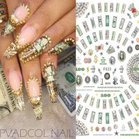 【lz】◎  Dinheiro dólar rico estilo rico arte do prego adesivos decalques manicure dicas transferência autoadesiva slider decoração do prego acessórios