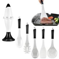 Kitchen Utensils Set Silicone Heat Resistant Cookware 6PCS Heat Resistant Kitchen Utensils Set With Rocket-Shaped Storage Rack For Cooking Silicone Utensils For Cooking first-rate