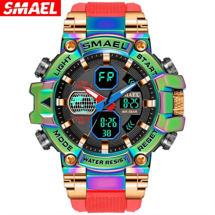 july-hot-8027-colorful-alloy-watch-mens-outdoor-sports-waterproof-multi-functional-electronic