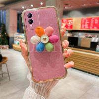 เคสโทรศัพท์แบบเคลือบกลิตเตอร์สุดหรูสำหรับปกป้องกล้องเลนส์ Y17S ซิลิโคนป้องกันปลอกอ่อนร่างกาย2023 Y17s พร้อมที่ใส่ดอกไม้หลากสีฝาหลัง VIVOY17S