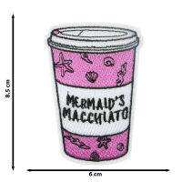 JPatch - (Mermaids Macchiato) เครื่องดื่ม กาแฟ น้ำ นม แก้วสีชมพู มัคคิอาโต้ เมอร์เมด  ตัวรีดติดเสื้อ อาร์มรีด อาร์มปัก มีกาวในตัว การ์ตูนสุดน่ารัก งาน DIY Embroidered Iron/Sew on Patches