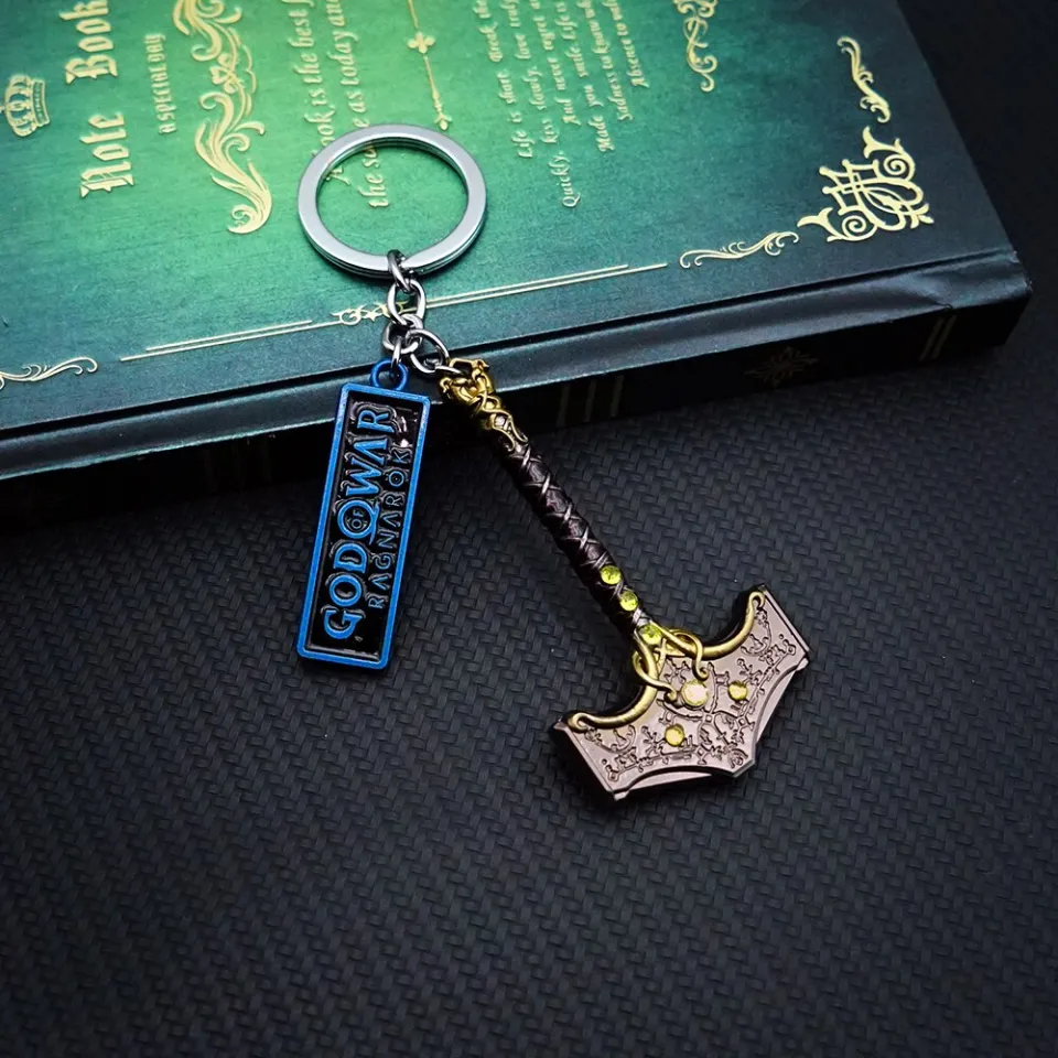 Game God of War 5 Ragnarok Keychains Thor's Hammer Mjolnir Kratos Blades of  Exile Leviathan Axe Weapon Pendant Keyring Jewelry