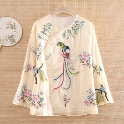 New Retro Style Regular Shirt Ancient Han Dress 2023 Summer Phoenix Heavy Industry Embroidered Loose Slim Top For Women