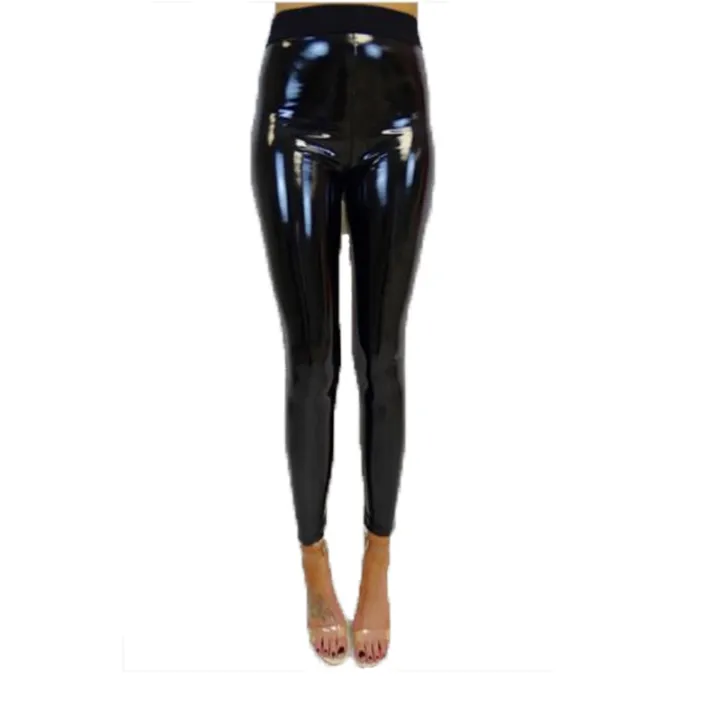 Fybitbo Women Ladies Vinyl Pvc Wet Look Shiny Disco Elasticated High Waist Leggings Pant Lazada Ph 3429