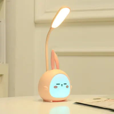 LED Desk Lamp Kawai 3 gears Study Dormitory Lights Bunny Pink Bear Night Light Eye-Protected Reading Decor Student Bedroom Fawn