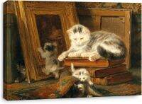 ชุดศิลปะพิมพ์บนผนังผ้าใบสำหรับแมวซ่อนแอบ Henriette Ronner-Knip 36X24นิ้ว