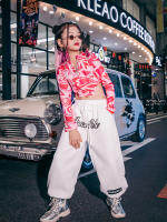 ZZL Urban Dance Girl เสื้อผ้าชุดวัยรุ่น Hip-Hop Street Dance Tracksuit Cool เสื้อผ้าเด็ก Hollow Dace K-Pop สีชมพูสีขาว...