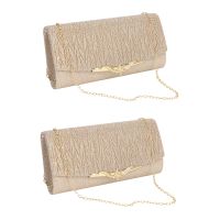 2X Women Evening Bag Party Banquet Glitter Bag For Women Girls Wedding Clutches Handbag Chain Shoulder Bag(champagne)