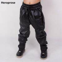 Heroprose Fashion Childrens Clothing Kids Adults Hip Hop Baggy Harem Trousers PU Faux Leather Front Pleated Dance Skinny Pants