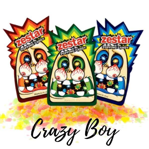 Zestar Popping Candy Crazy Boy Popping Green Apple, Blueberry and Strawberry Flavors. (3 packs