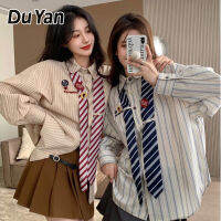 Du YAN เสื้อเชิ้ตนักเรียน,ชุดเพื่อนรักเสื้อเชิ๊ตผูกเชือกสไตล์มหาลัยใหม่เสื้อเชิ้ตมีลาย