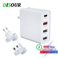 DISOUR Quick Charge 3.0 Mutil USB Charger USB Type C PD QC QC3.0 48W Fast Charging Travel Wall เครื่องชาร์จศัพท์สำหรับ Xiaomi