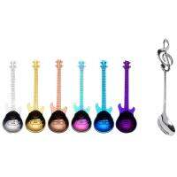 6 Pcs Coffee Teaspoons Guitar Spoon,Stainless Steel Colorful &amp; 8Pcs Cute Music Theme Tea Stirring Spoon Coffee Spoon