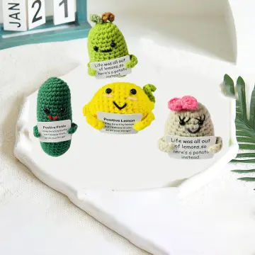 Mini Funny Positive Potato,creative Cute Wool Inspirational Potato Crochet  Doll With Positive Card For Birthday Gift (cucumber+lemon+avocado)