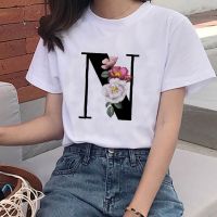 Summer Fashion Womens T-shirt 26 Letter Name Combination Flower Alphabet Font Harajuku Casual Tops Tshirt Graphic Tees Women