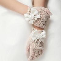 1 PaiWhite Lace Faux Pearl Fishnet Gloves Communion Flower Bride Party Ceremony