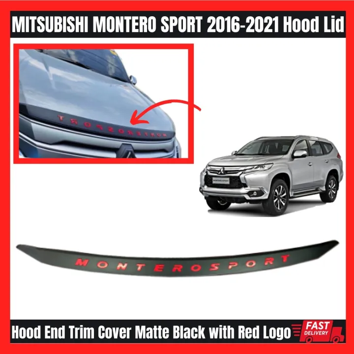 MITSUBISHI MONTERO SPORT 2016-2021 Hood Lid Cover Matte Black with Red