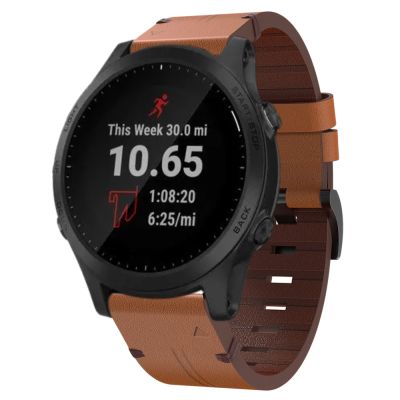 สำหรับ Garmin Forerunner 945สายนาฬิกาข้อมือหัวเข็มขัดเหล็กหนัง22มม. (สีน้ำตาล)