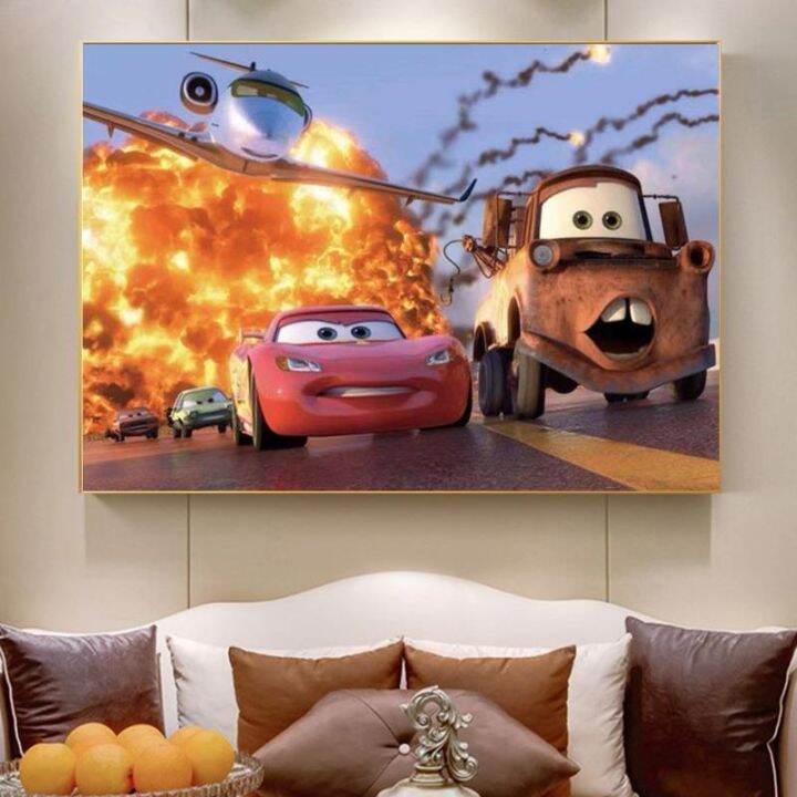 disney-ภาพวาดผ้าใบ-lightning-mcqueen-cars-series-wall-art-โปสเตอร์และพิมพ์ภาพผนังศิลปะสำหรับตกแต่งห้องนั่งเล่น-cuadros