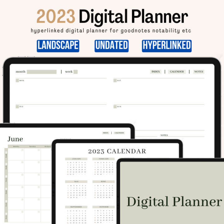 Digital Planner 2023 Undated with Hyperlinked Pages Printable PDF