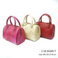 Prang Crocodile Leather Top Handle Bag Handbag กระเป๋าถือสตรี กระเป๋าผู้หญิง หนังจระเข้ C-LB-0420H-Y