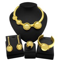 【lz】☈  Yulaili-Conjunto de Jóias Banhado A Ouro Brasileiro de Luxo para Senhoras Brincos Anéis Pulseiras Colares Contas Africanas Do Partido Nupcial