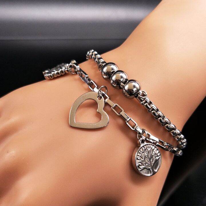 2023-double-love-silver-color-stainless-steel-bracelet-for-women-tree-of-life-bracelets-bangles-jewelry-pulseras-hombre-bbb1s01