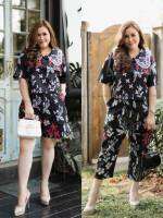 ST106 Plus size สาวอวบอ้วน เซต​ลายดอกดำปกขาว น่ารักอีกแล้วลุคนี้ ? รีบหาที่เที่ยวถ่ายรูปกันดีกว่า ? เซตใส่สบาย น่ารัก cute