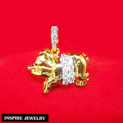 Inspire Jewelry ,จี้หมูทองฝั่งเพชร CZ ตัวเรือนทองแท้ 24K งานจิวเวลรี่ งดงาม ให้โชคลาภเสริมอำนาจวาสนา แก้ชง สมบูรณ์ พร้อมกล่องทอง