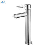 ULA Stainless Steel Basin Sink Faucet Bathroom Deck Mounted Hot Cold Water Basin Mixer Taps Single Handle Sink Tap Crane