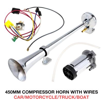 17นิ้ว12V/24V 150db Loud Single Trumpet Air Horn Compressor Kit สำหรับรถยนต์/รถบรรทุก/เรือ/รถจักรยานยนต์/ยานพาหนะ