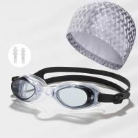 3in1 Waterproof Men Women Swimming Pool Goggles Set Water Sport Eyewear wi/ Earplugs PU Coating Fabric Swim Caps Hat Accessories