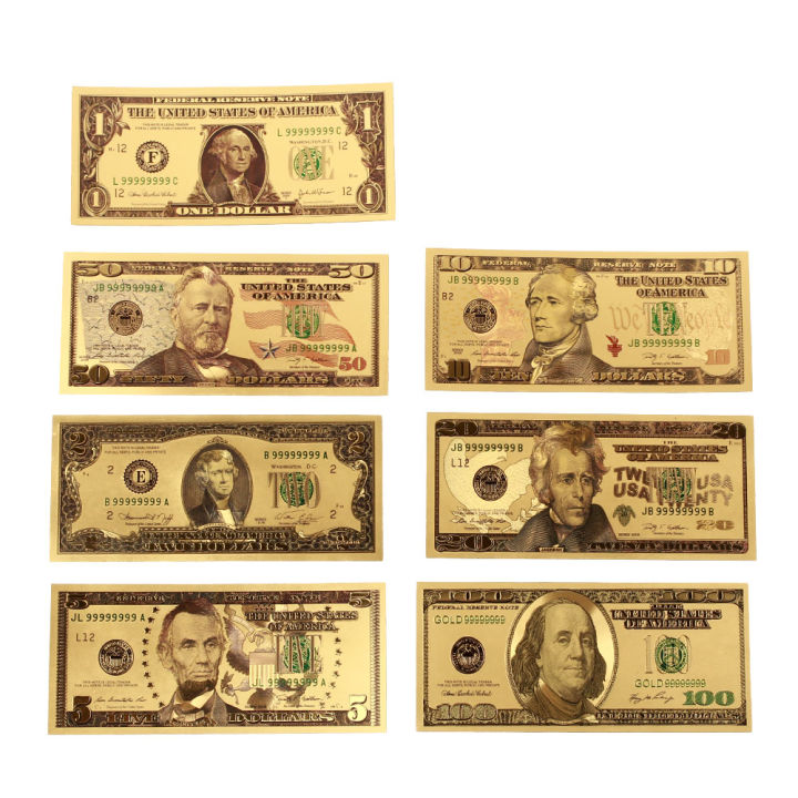 8PCS Gold Dollar Bill Full Set Gold Banknote Colorful USD 1/2/5/10/20/50/100