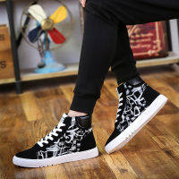 2021High Top British Style Graffiti Skateboard Shoes Men Spring High Quality Flats Casual Sneakers Male Non-slip Sport Jogging Shoes