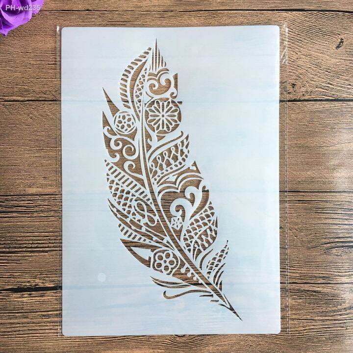 4pcs-set-feather-leaves-plant-stencils-painting-coloring-embossing-scrapbook-album-decorative-template-mandala