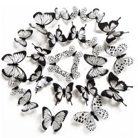 12/24 Pcs Black White 3D Butterfly Wall Sticker Wedding Decoration Bedroom Living Room Home Decor Butterflies Decals Stickers Wall Stickers  Decals