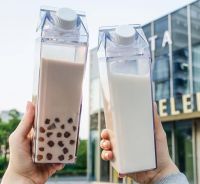 500/1000ml Milk Carton Water Bottle Creative Milk Bottle Drinking Cup Plastic Portable Clear Box Milk Storage Juice Tea Bottle