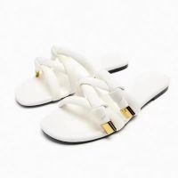 【Available】2023 Summer New TRF Womens Shoe ZA White Quilted Strap Flat Sandals