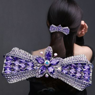 Korea New Fashion Bow Crystal Hair Clip Exquisite Large Spring Clip Elegant Ladies Hair Accessories Ladies Gift