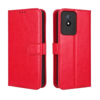 เคส PU หนังกลับแบบกระเป๋าสตางค์สำหรับ VIVO Y02A เคสแบบพับปิดได้ที่จับแบบตั้งได้