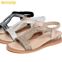 WUYAZQI Sandals womens beach shoes new Rhinestone low heel Roman womens sandals flat shoes fashion sandals for women Q8